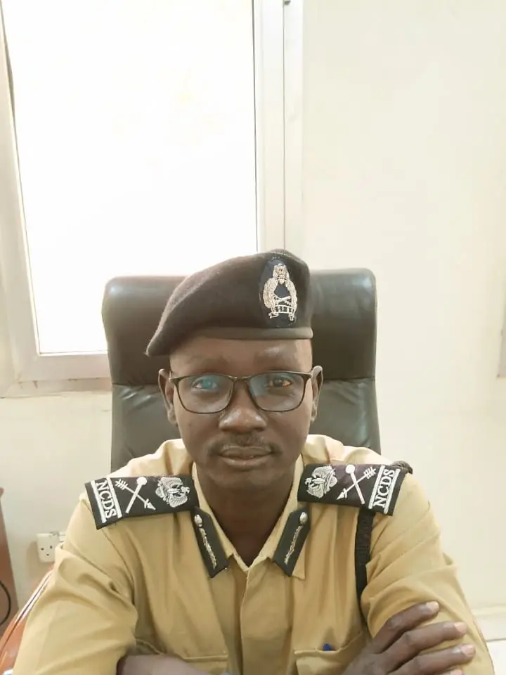 Portrait of Maj. Gen. Bith Abraham Dongrin, officer of the South Sudan National Civil Defense Service, in service uniform