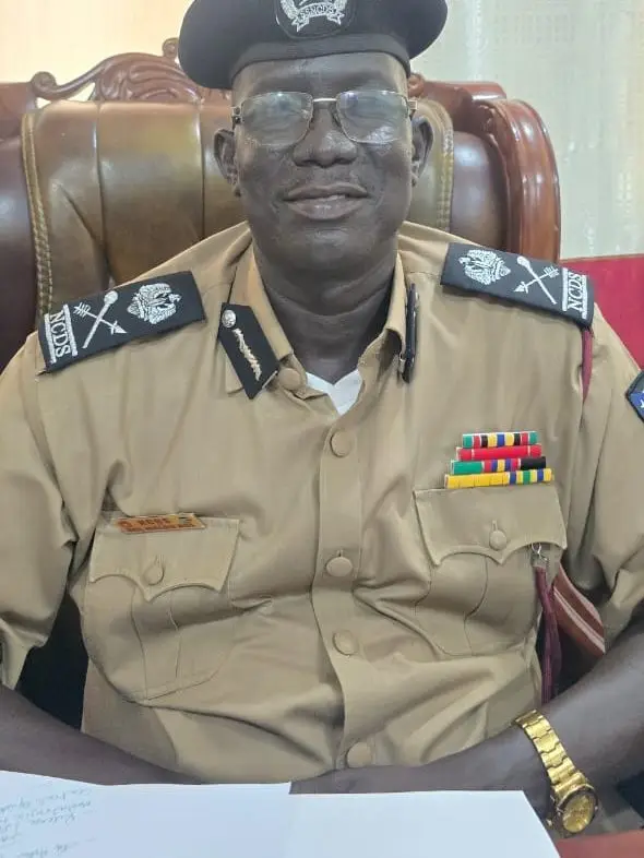 Portrait of Maj. Gen. Bolis Bol Malou, officer of the South Sudan National Civil Defense Service, in service uniform