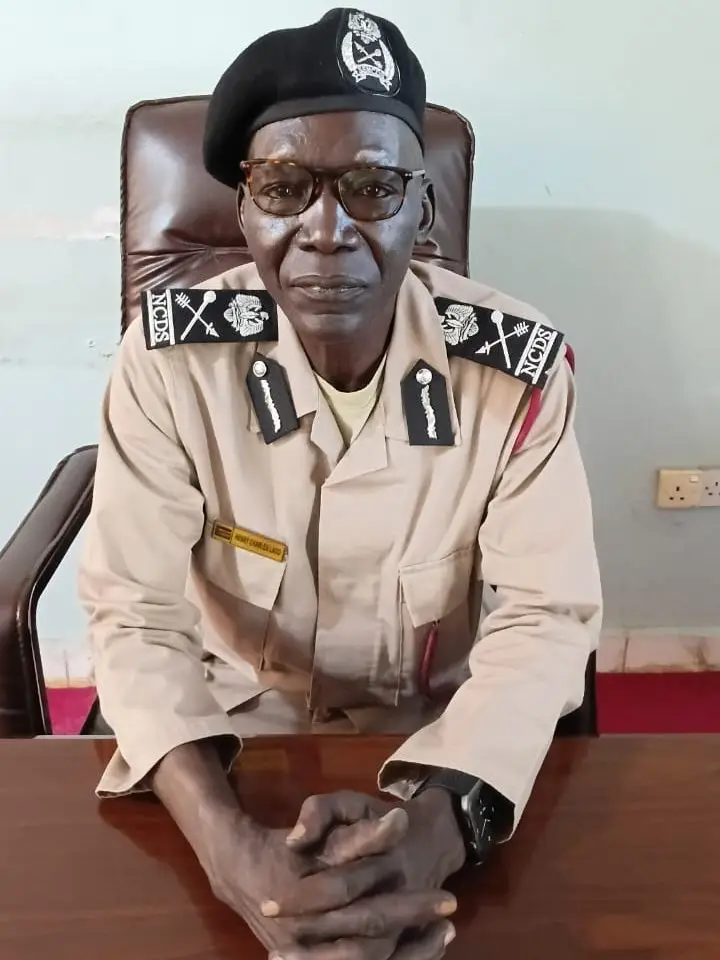 Portrait of Maj. Gen. Henry Charles Lado, officer of the South Sudan National Civil Defense Service, in service uniform