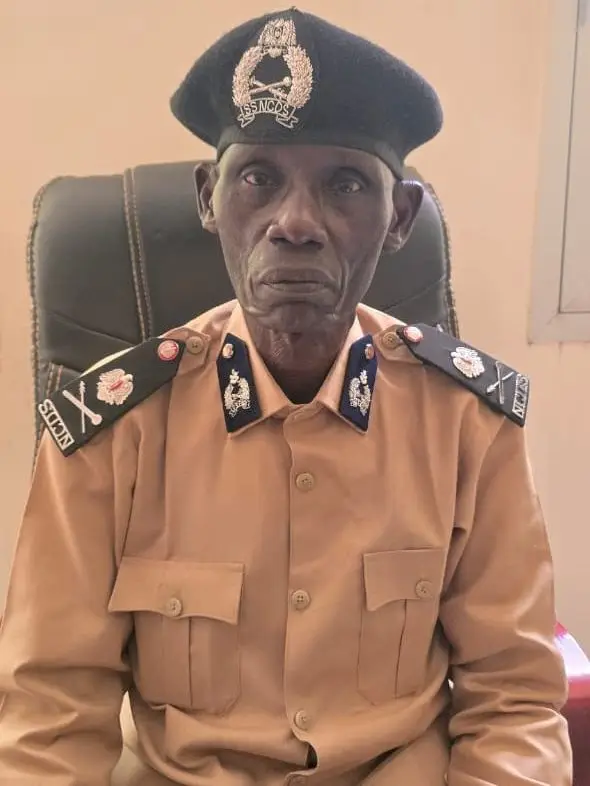 Portrait of Maj. Gen. John Tomilyan, officer of the South Sudan National Civil Defense Service, in service uniform