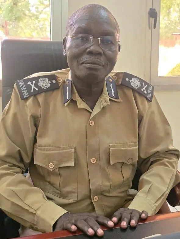 Portrait of Maj. Gen. Pascal Lado Mathias, officer of the South Sudan National Civil Defense Service, in service uniform