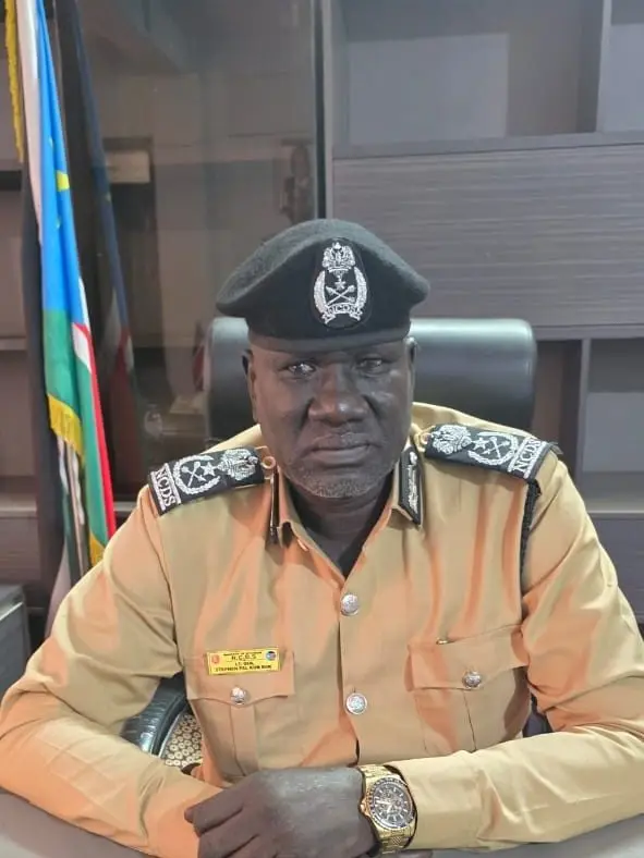 Portrait of Lt. Gen. Stephen Pal Kun Kek, officer of the South Sudan National Civil Defense Service, in service uniform